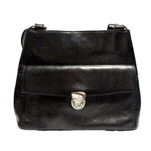 Wilson's Leather Pelle Studio Black Leather Shoulder Bag Flap Silver Hardware